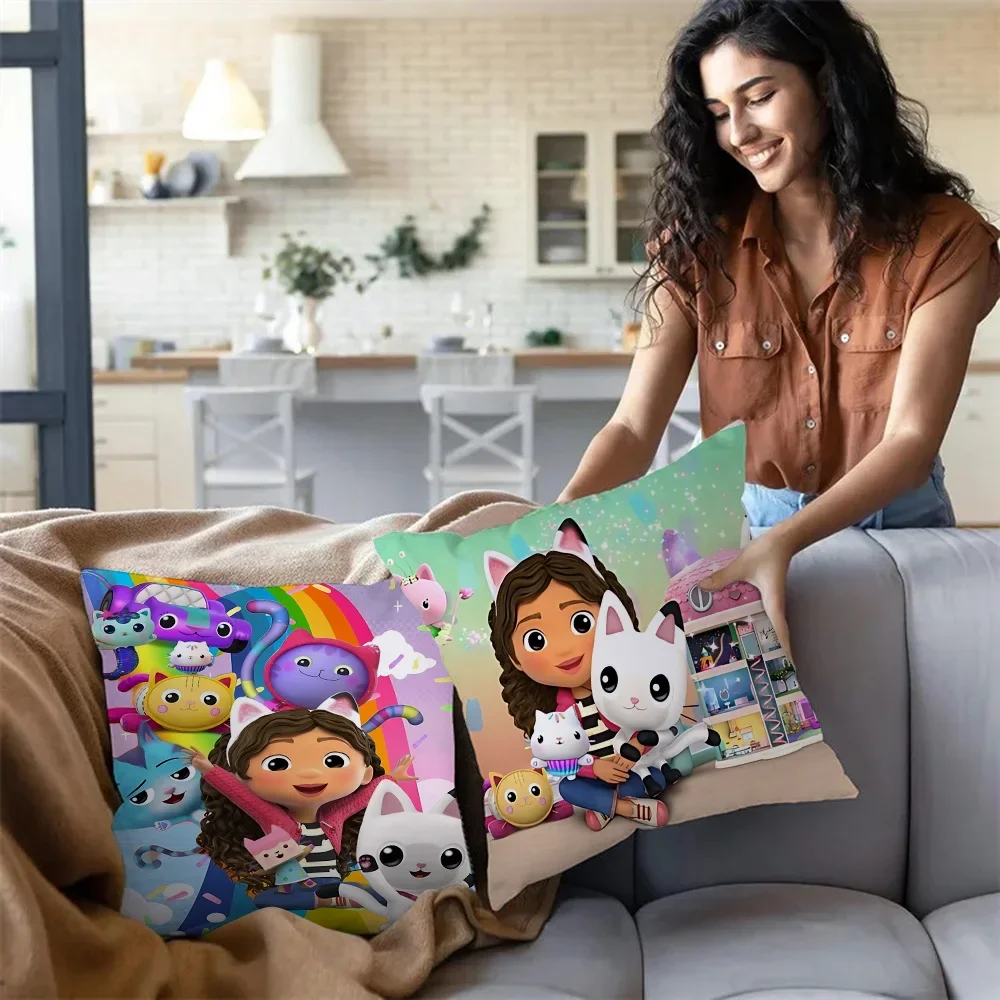 Cartoon Gabbys Dollhouse Pillow Covers Cartoon Sofa Decorative Home Double-sided Printing Short Plush Cute Cushion Cover
