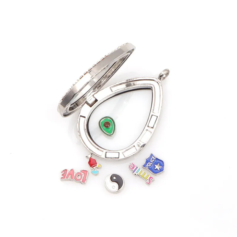 5PCS Drop Shape Rhinestone Glass Living Memory Floating Charms Lockets Pendants Jewelry Making Medallion for Photo Necklaces