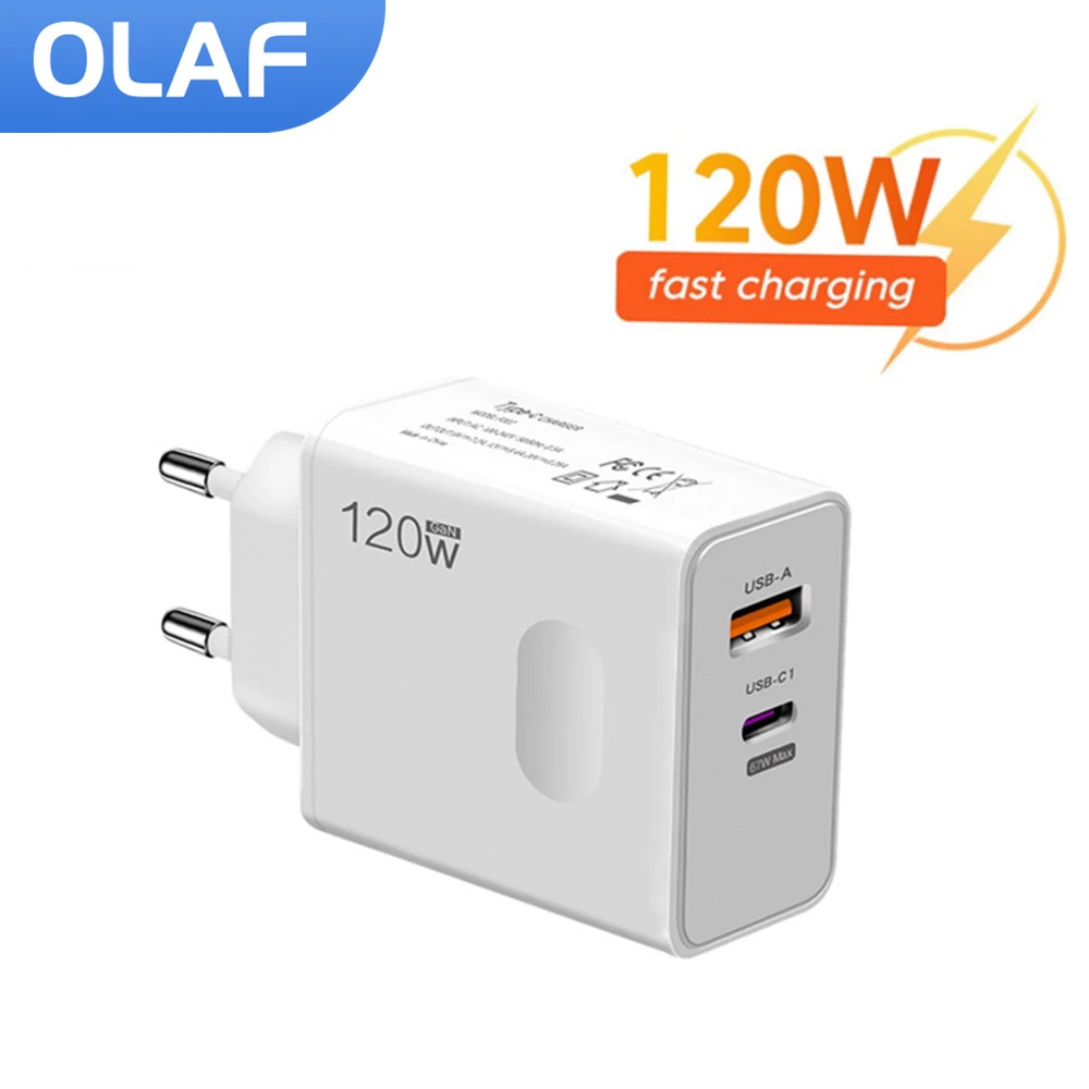 

120W GaN USB Type-C Charger Fast Charging For iPhone 15 14 Pro Max Samsung S22 Xiaomi 13 USB C Mobile Phone Charger Adapter QC