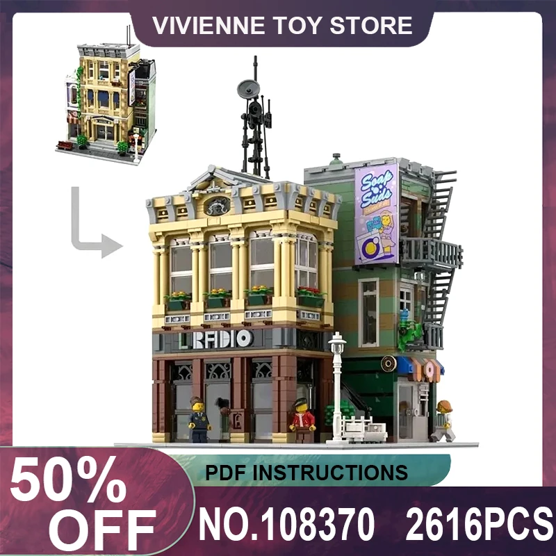 

MOC 108370 Technica The Radio Station City Street View Compatible 10278 Police Station Building Bricks Puzzle Toy Birthday Gifts