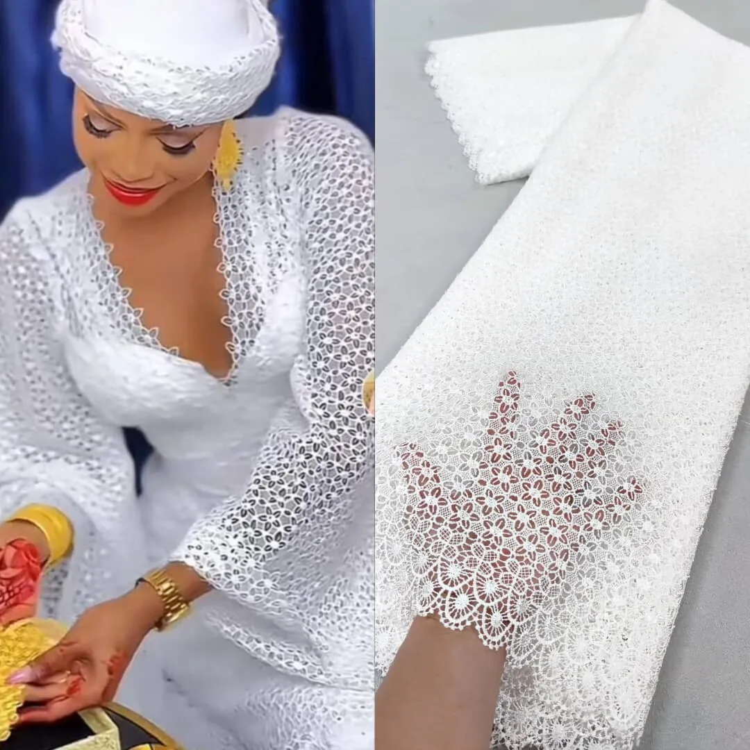 African Lace Fabric 2024 Embroidered Fabric Nigerian Guipure Lace Fabric Bridal High Quality French Cord Lace Fabric For Wedding