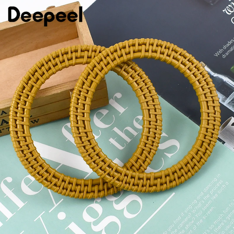 2Pcs Deepeel 11.6cm Fashion Plastic Round Bag Handle Women Handbag Woven- Rattan Ring Handles DIY Handmade  Accessories