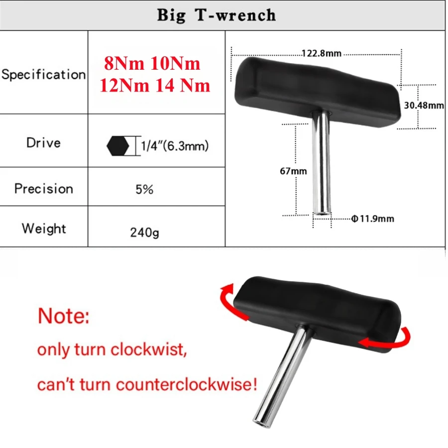 2-14Nm T-Handle Preset Torque Wrench Screwdriver Tool Compatible with Standard 1/4" Hex Bits 2Nm 4Nm 6Nm 10NmSafe and Fast Hex