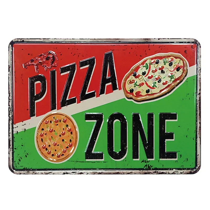 Vintage Tin Pizza Sign - Retro Metal Wall Art for Dining Room or Restaurant Decor