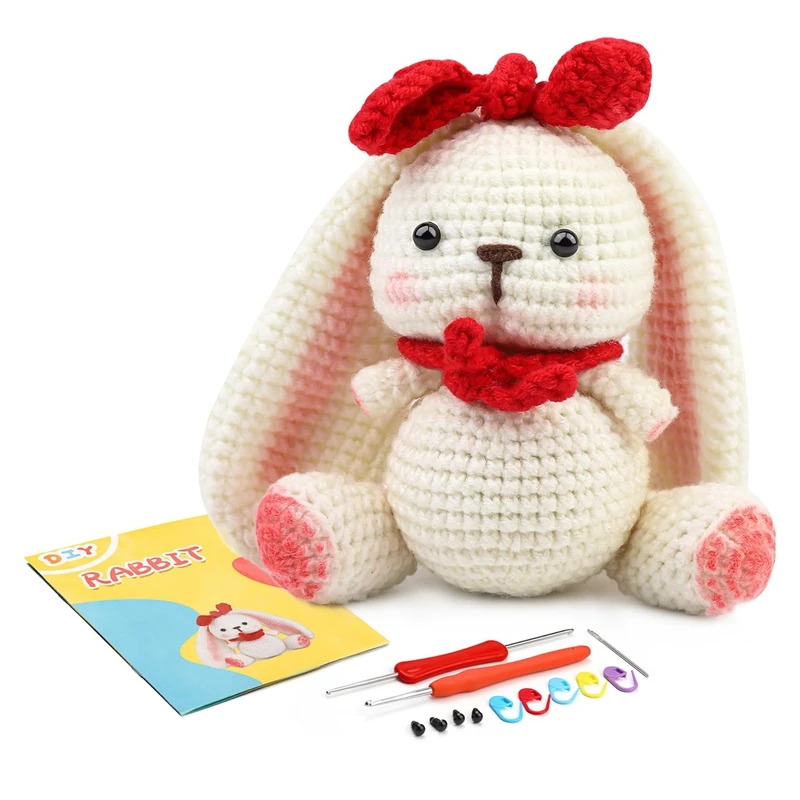 

Complete Crochet Kits For Beginners DIY Animal Rabbit Crochet Kit With Knitting Markers Easy Yarn Ball, Instruction