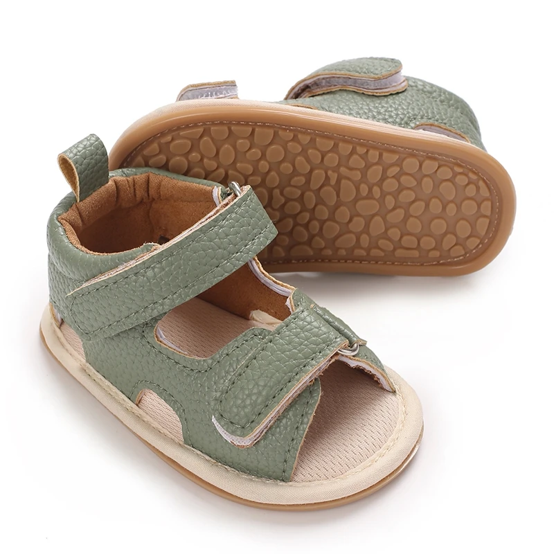 Baby Boys Girls Summer Sandals Solid Color PU Leather Breathable Non Slip Flat Shoes Fashion Unisex Toddlers Soft Sole Shoes