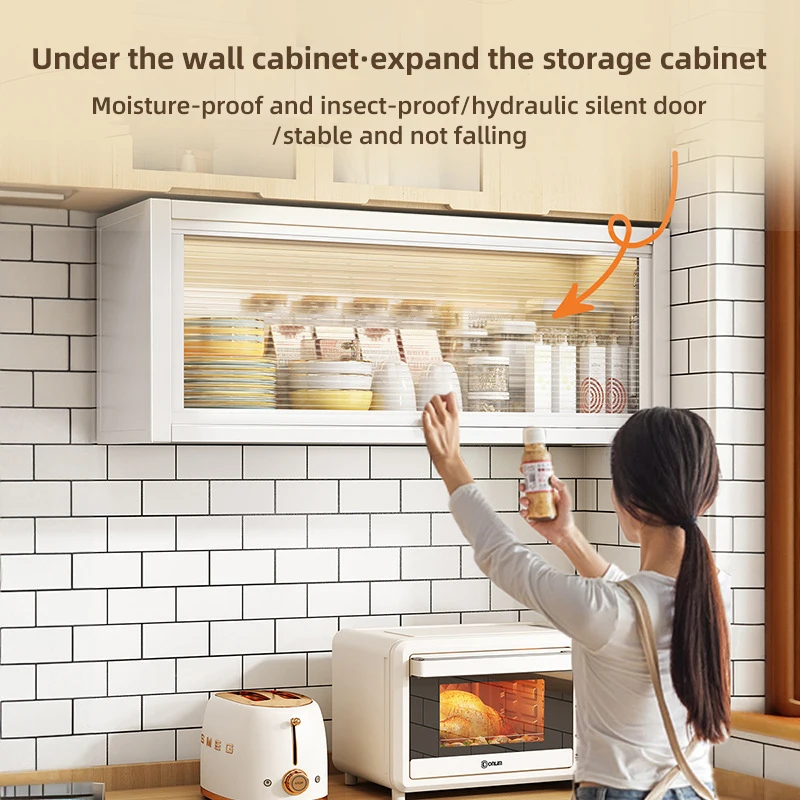 Under Cabinet Wall-Mounted Dust-Proof Storage Cabinet Hydraulic Kitchen No-Drilling Spice Rack Space-Saving Organizer Bathroom