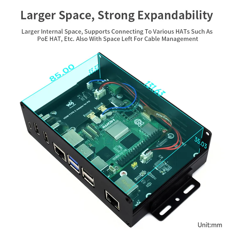 Raspberry Pi 5 올인원 미니 컴퓨터 키트, PCIe to 4-Ch USB3.2 Gen1 포트 모듈 박스, RPi 5 용 알루미늄 합금 케이스
