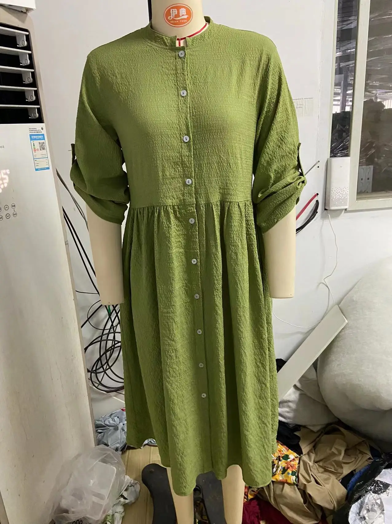 Vintage A-Line  Long Sleeve Button/Zipper Maxi Dress main image 1