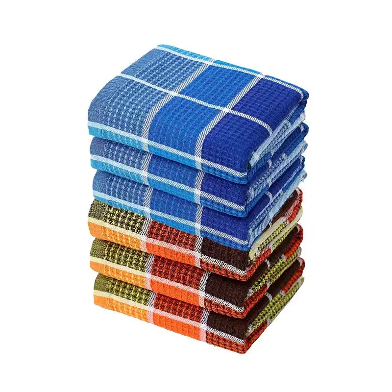Set of 6 Soft and Absorbent Plaid Kitchen Towels - Stylish, High-Quality, Multi-Functional Dishcloths for Drying and Home Cleaning