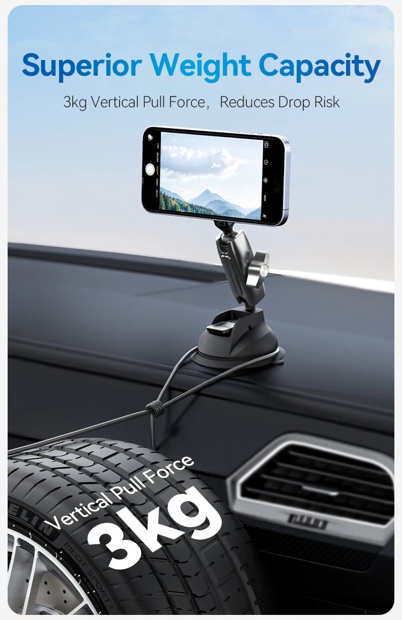 Magnetic Car Phone Holder Suction Cup 360° Adjustable Car Mount Stand For Mobile