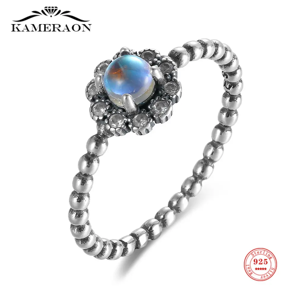 

100% 925 Sterling Silver Natural Moonstone Ring AAAA Zircon Ring for Women Original Jewelry Anniversary Engagement Luxury Gift