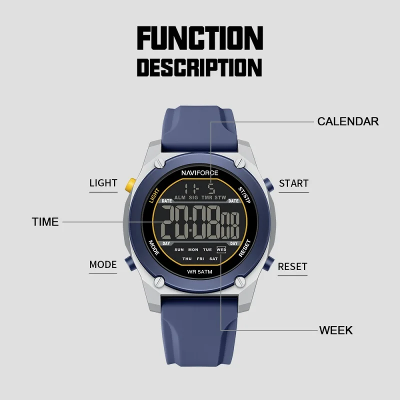 NAVIFORCE Sport Watch with Night Light & Calendar - Waterproof, Shockproof, Silicone Strap Men's Fashion Timepiece