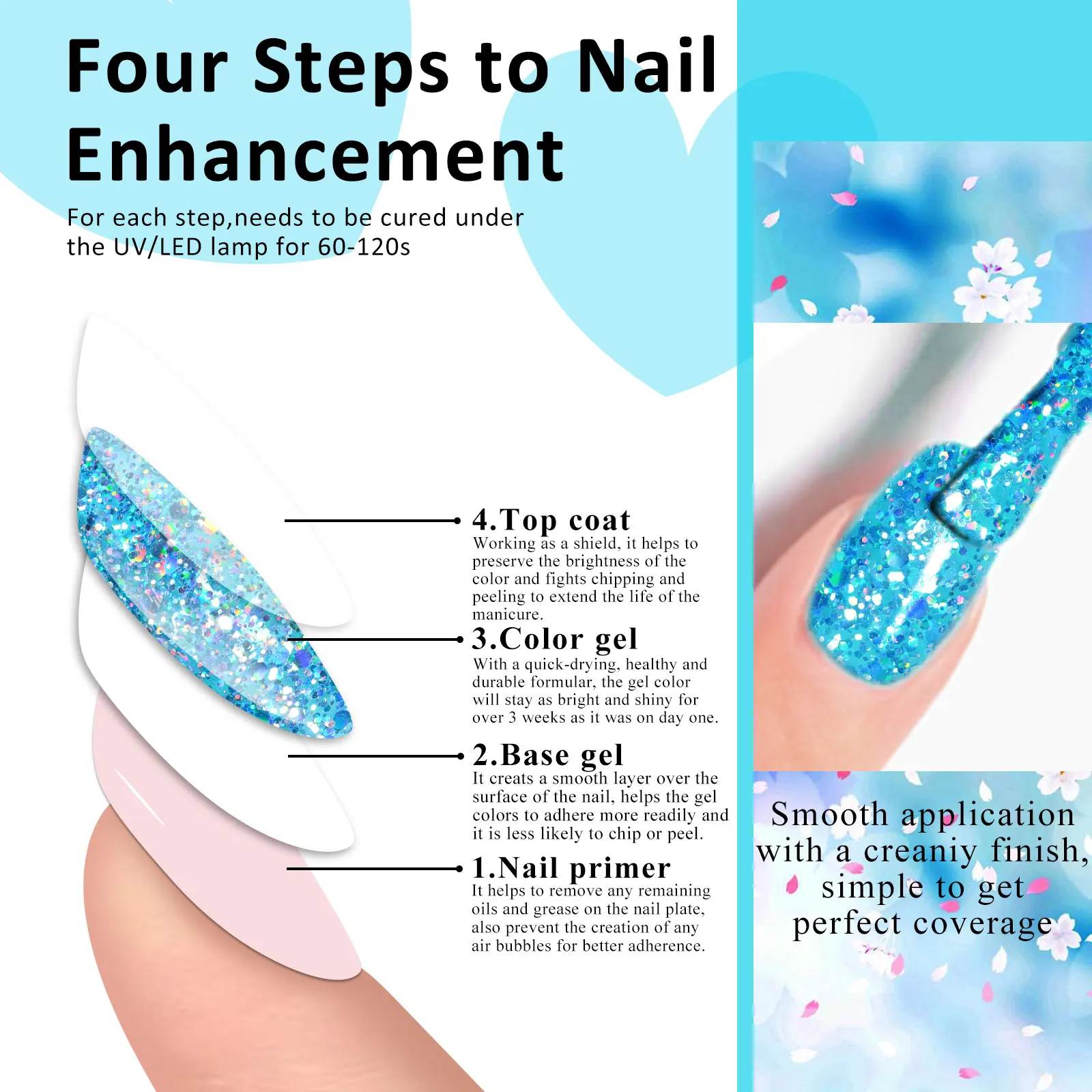 MEET ACROSS 7pcs Glitter Gel Nail Polish Set Nude Pink Reflective Soak Off UV Gel Kit Varnish Nail Supplies Manicure DIY Design 5
