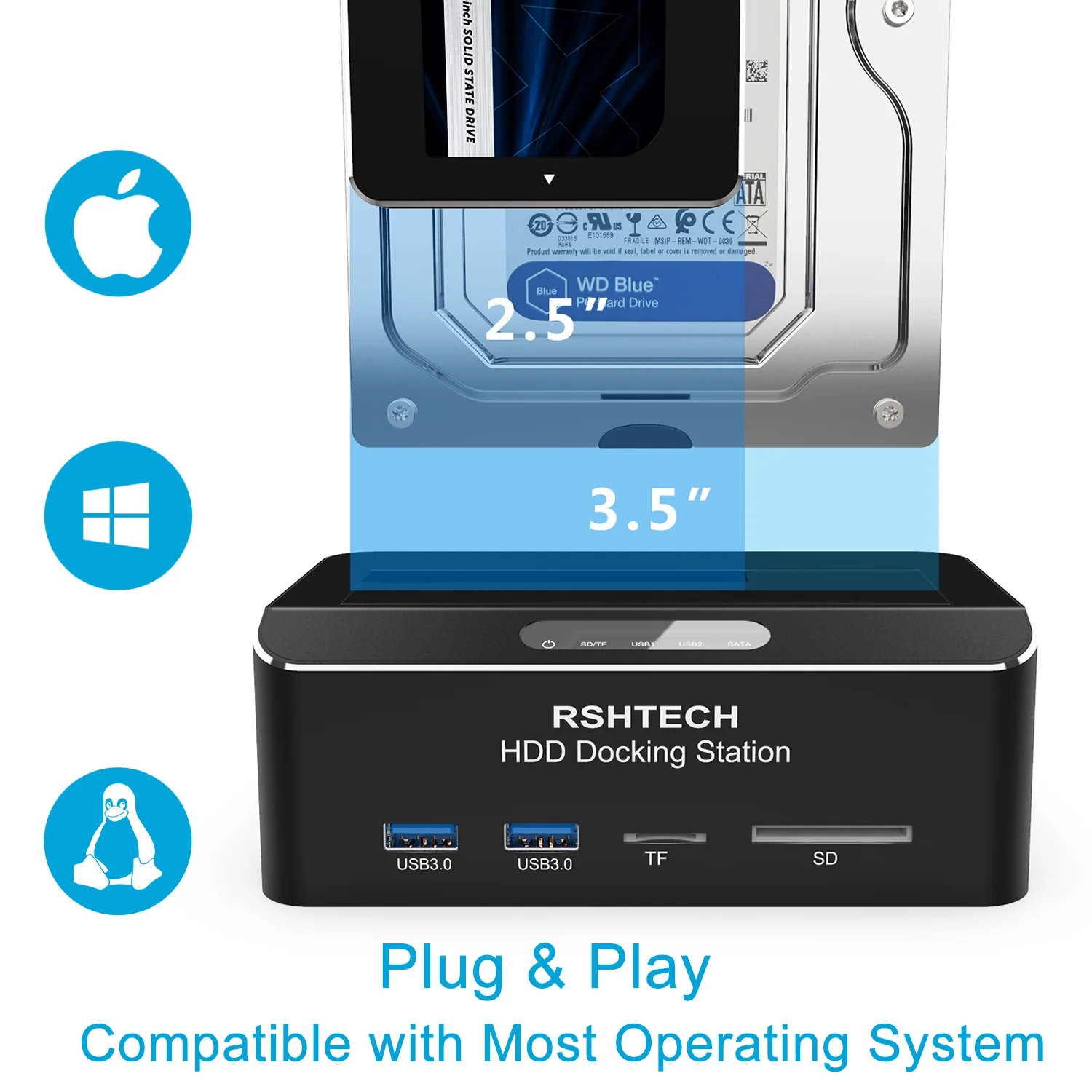 External Hard Drive Case SSD Enclosure Hard Drive Enclosure Hard Disk Case External Hard Drive Box HDD Case Enclosure Hard Drive Adapter SSD Adapter HDD Docking Station RSHTECH USB 3.0 to SATA I/II/III External Hard Drive Docking Station For 2.5