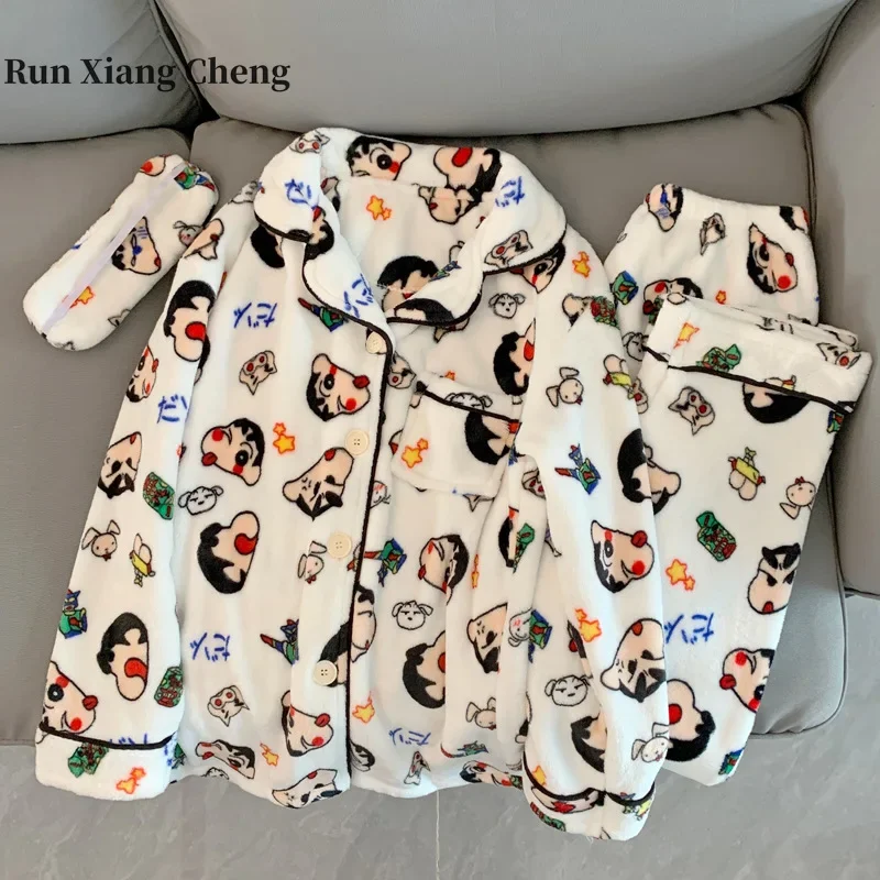 

Runxiangcheng 2023 Winter New Graffiti Warm Coral Velvet Thick Crayon Xiaoxin Women's Nightwear Home Clothing Free Shipping