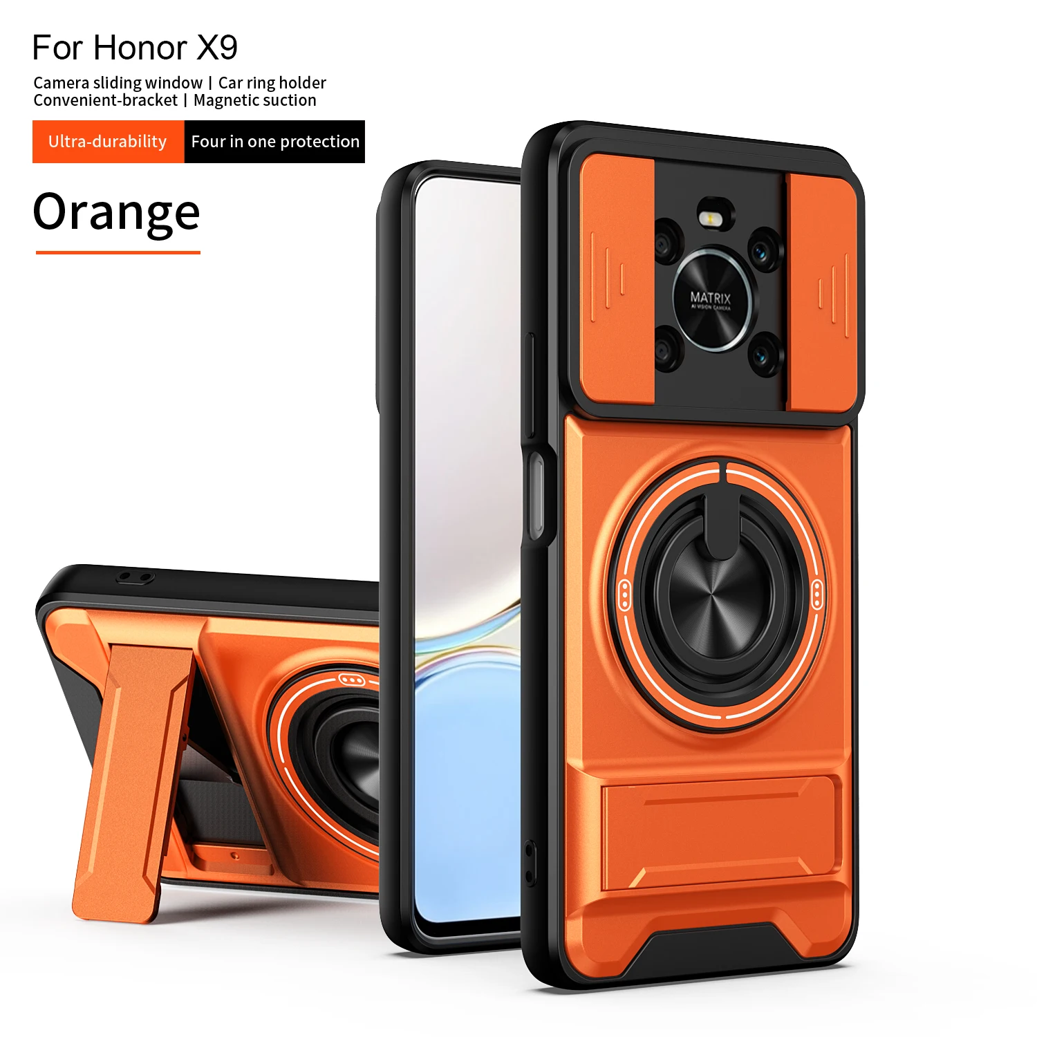 Shockproof Phone Case with Sliding Camera Cover and Built-in Kickstand