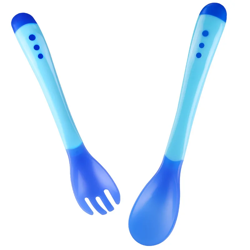 Baby Cutlery Baby Temperature Sensing Spoons Child Infant Feeding Spoon Fork Utensils for Toddler Kids Flatware Heat Sensitive Tableware silicone feeding spoon silicone cutlery set learning spoons fork spoon set baby cutlery