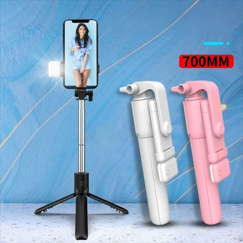 Trípode/palo Selfie inalámbrico con Bluetooth, trípode extensible remoto con luz LED para Selfie desmontable para teléfono inteligente Ios y Android
