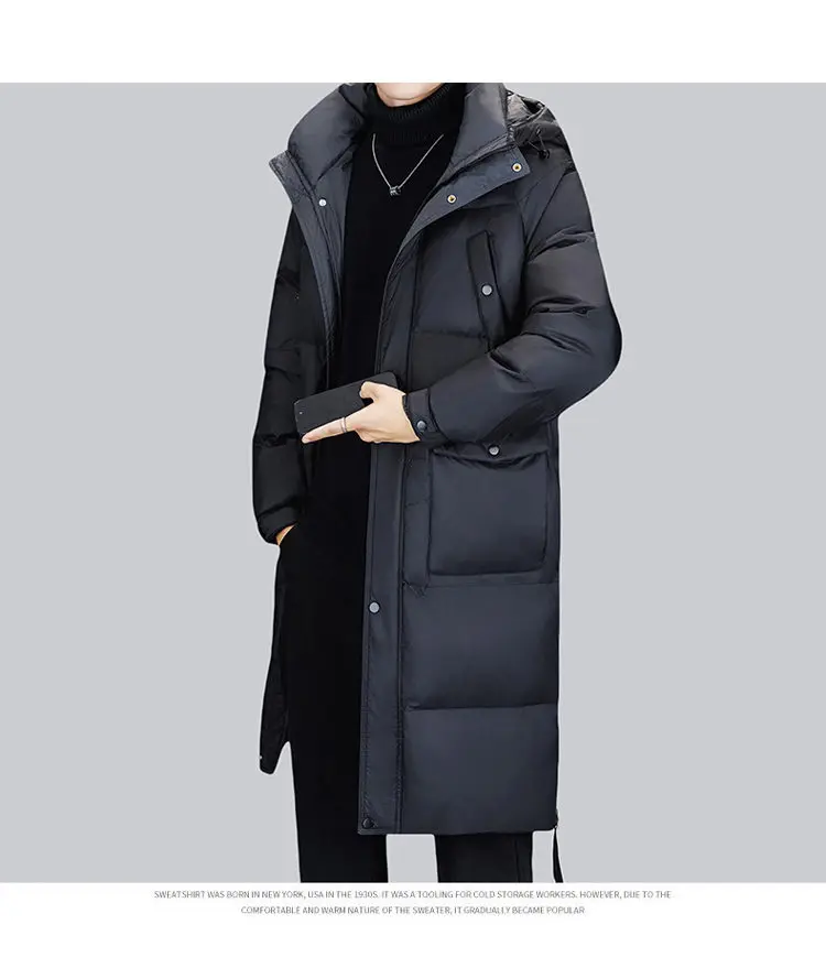 Lässige warme lange Entendaunenjacken mit Kapuze für Herren, 2025, Winter-Outwear, schwarze Farbe, lose Puffermäntel, verdickte Top-Parkas-Kleidung – Detail 14