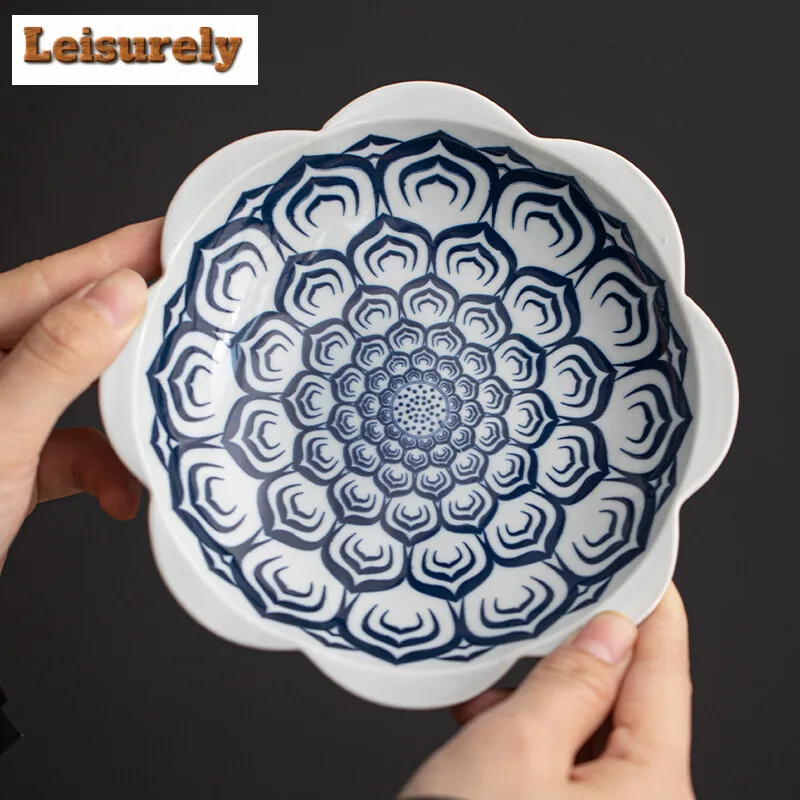 Antique Blue and White Fruit Dishes Zen High Legged Pastry Plate Refreshment Fruit Plate Fruit Plate Serving Tray Teaset Craft