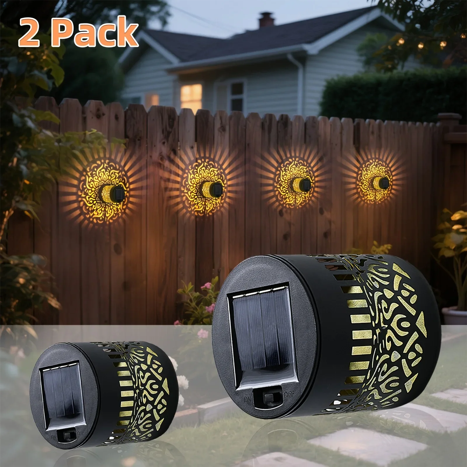 2pcs Solar Wall Lights Outdoor IP65 Metal Lanterns 6