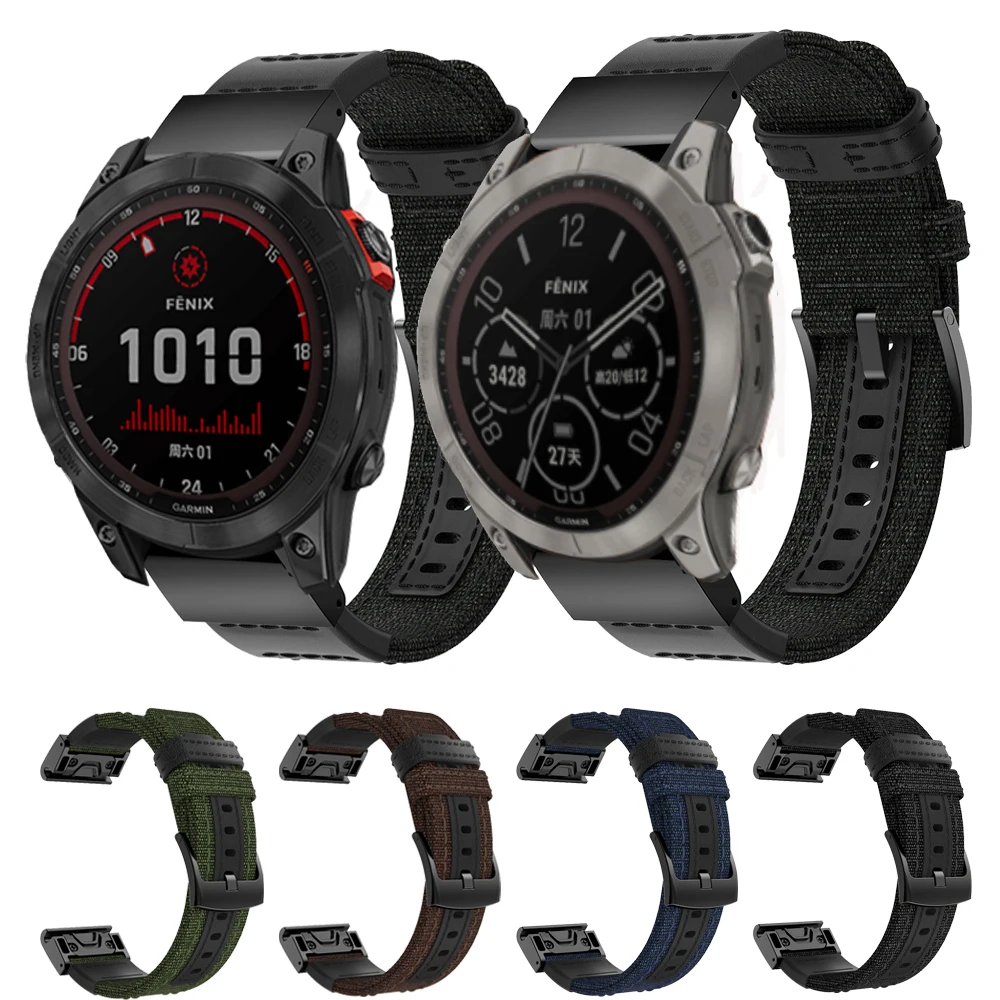 

26 22mm Canvas Watchband Strap For Garmin Fenix 5 5X Plus 6 6X Pro 935 3HR D2 Fenix 7 7X Smart Bracelet Quick Easy Fit Wristband