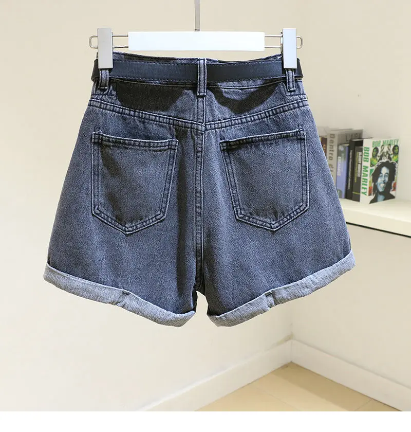 Ailegogo Streetwear High Waist Women Blue Denim Shorts With Belt Summer Casual Female Wide Leg  Size 2xl Jeans Shorts winter dresses for women