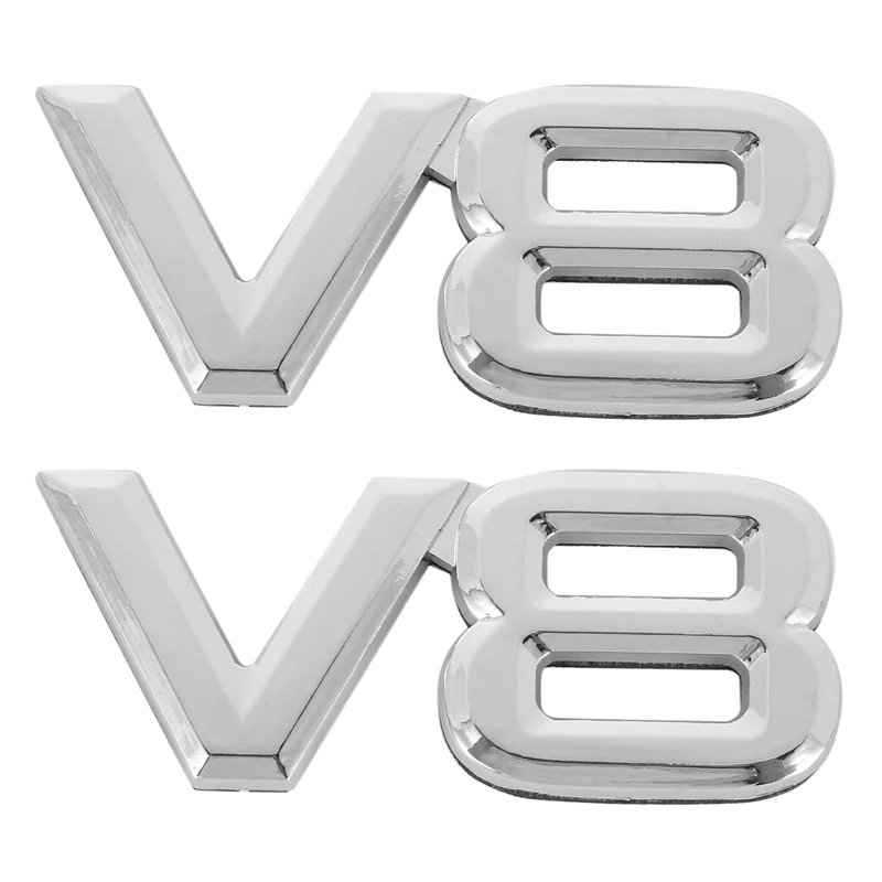 2X 7.5 X3.5Cm Auto Car V8 Adesivi 3D Chrome Sticker Badge Emblem