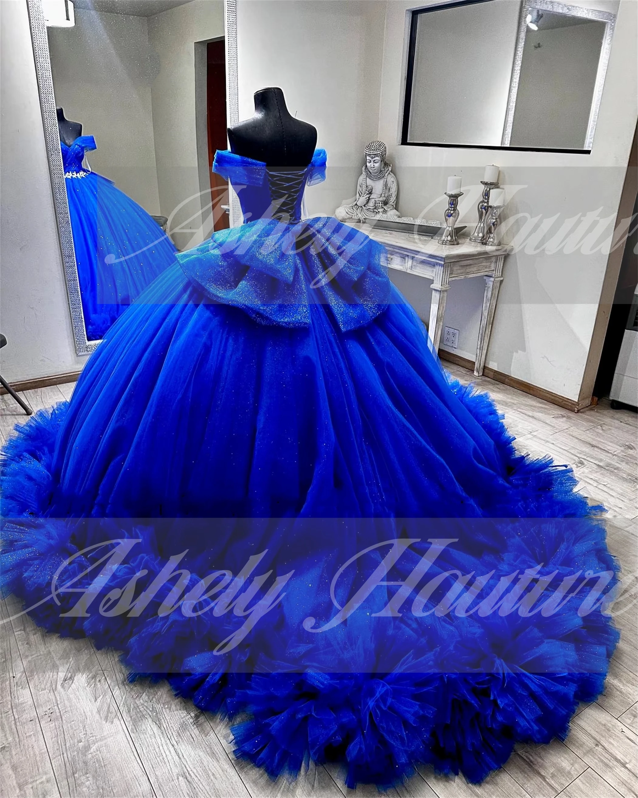 Royal Blue 15 Year Old Girl Quinceanera Dresses Bow Ruffle Ball Gown Women Prom Special Occasion Wear Party 14 26 New