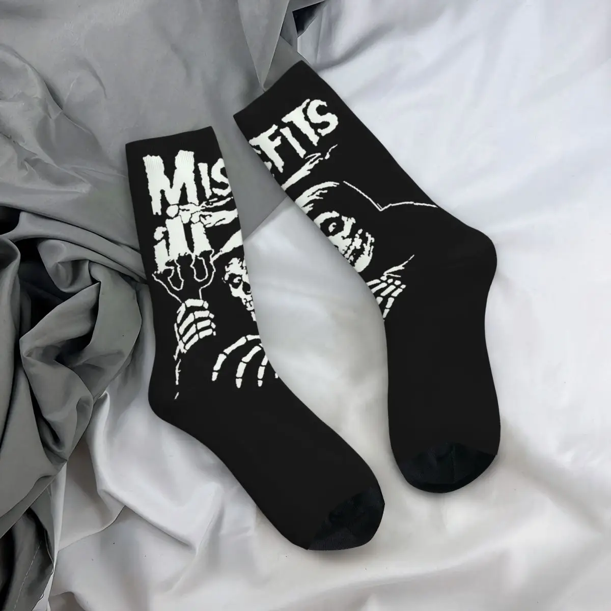 Funny Misfits Skull Football Socks Polyester Crew Socks for Unisex Sweat Absorbing