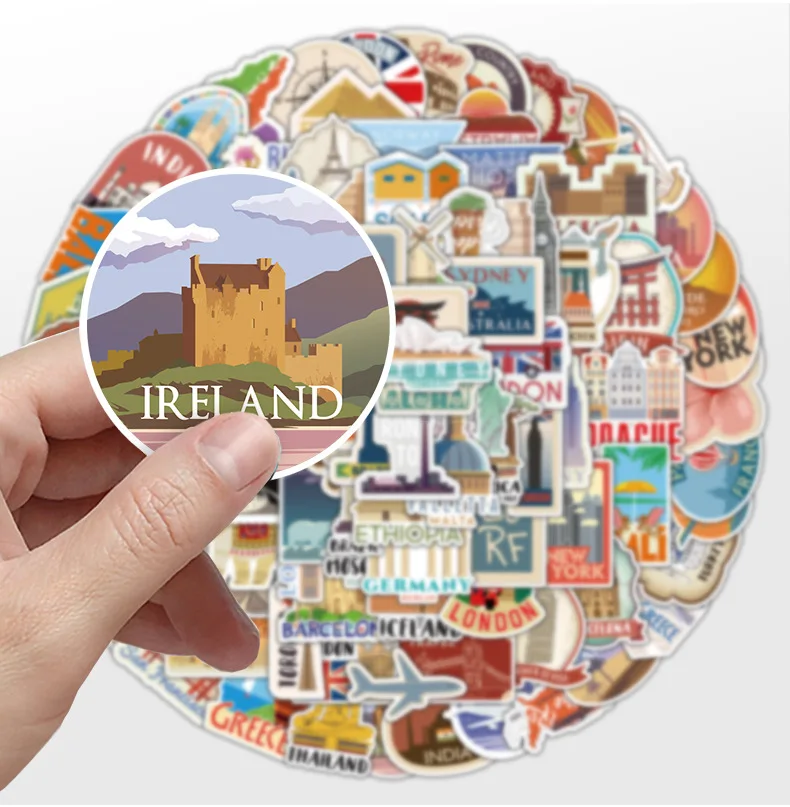 100개 세계 유명 여행 명소 낙서 스티커, 문구류 노트북 전화기 기타 냉장고 여행가방 방수 데칼 스티커