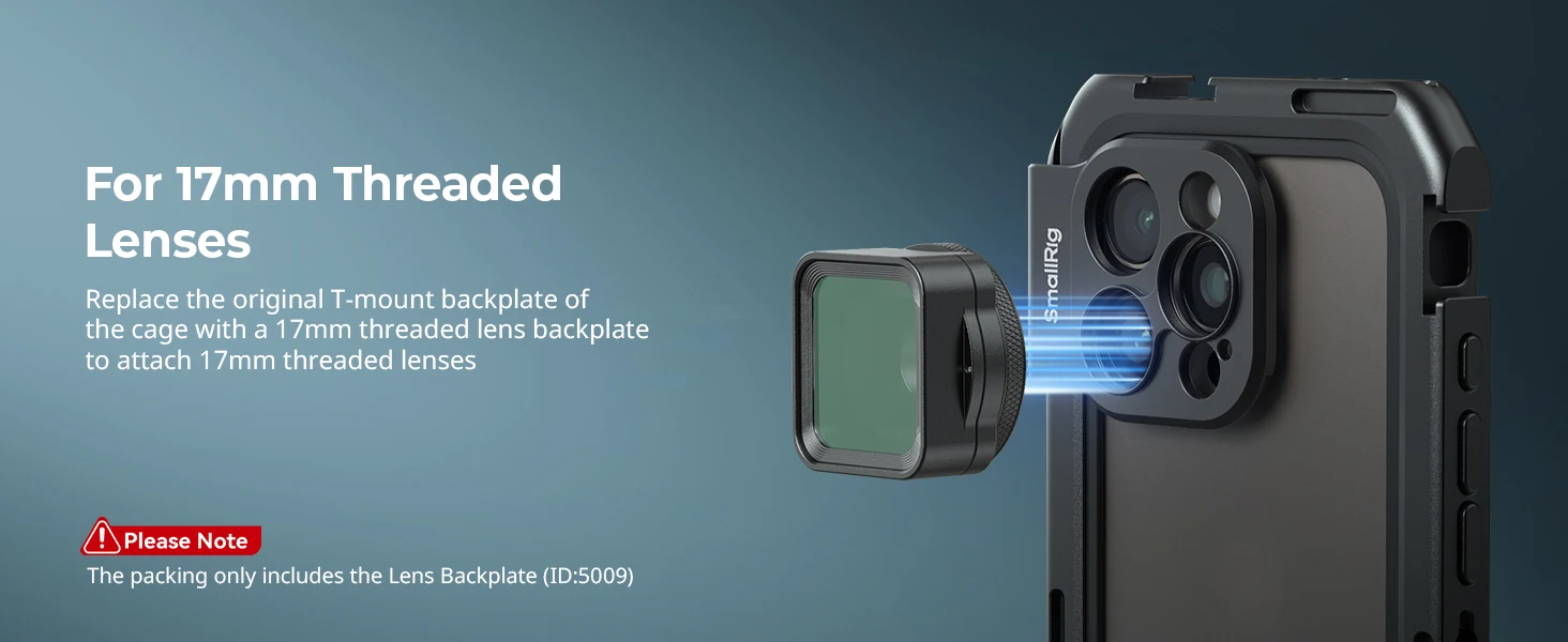 17mm Threaded Lens Backplate for iPhone 16 Series Cage, Quick Release Phone Lens