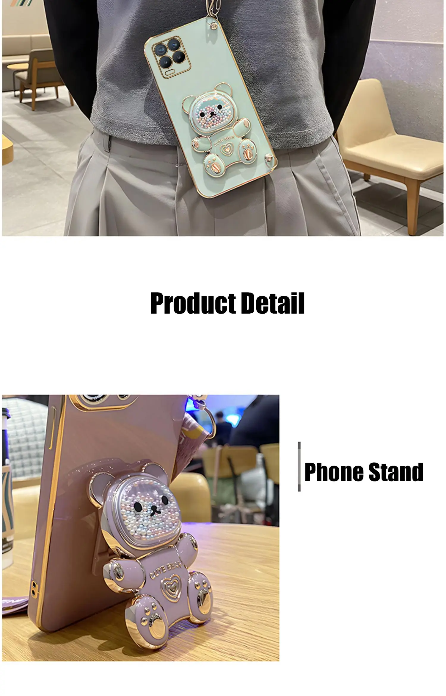 Quicksand – coque de téléphone avec support d'ours, étui avec lanière pour Oppo Realme 8 Pro 5i 6i 8i 9 10, housse de support C20 C11 C21Y C25Y C30 C33_voghion.com