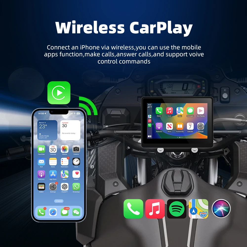 EKIY 5 inch Portable Digital Motorcycle Dashboard GPS Motorcycle Navigation Display Screen Wireless CarPlay Moto Android Auto