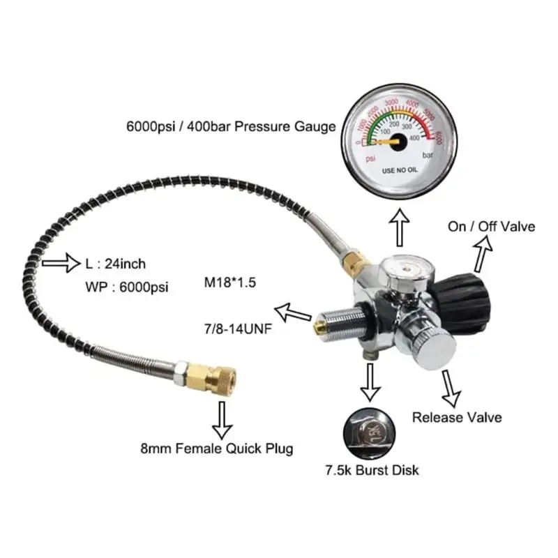 

Stainless Steel Valves Package for High Pressure Air Filling Includes Quick Refilling Adapter and Spring Protector Hoses