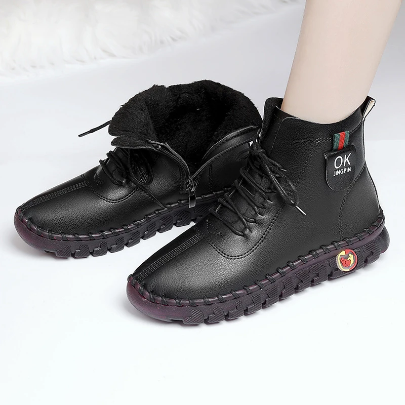 Botas de suela de cuero antideslizantes para mujer, botines planos de pierna ancha, color para primavera y verano, | - AliExpress