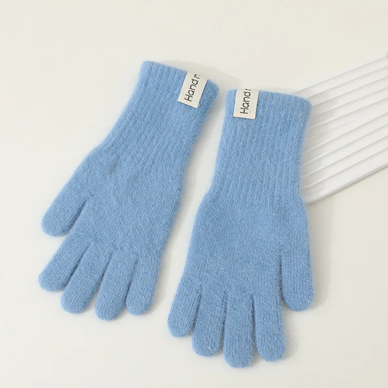 27CM Women Autumn Winter Keep Warm Long Knitted Yarn Gloves Elasticity Solid Simple Style Multicolor Imitation Rabbit Hair Cute