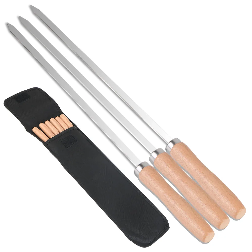 6Pcs Stainless Steel BBQ Skewers Outdoor Grilling Tools