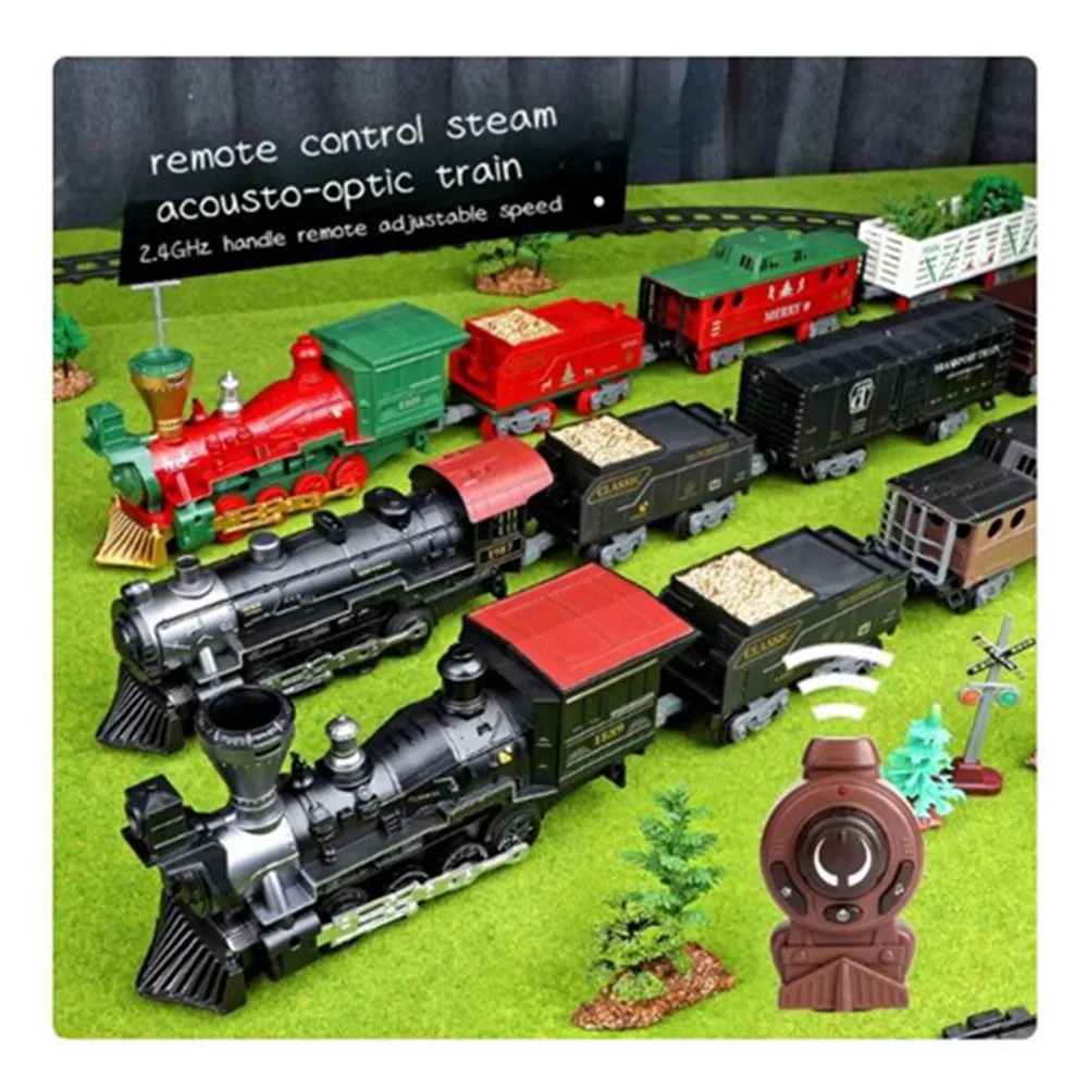 Electric Remote Controlled Track Train Set Smoke Emitting Track Train Locomotive Classical Christmas Train Toys For Children's 5