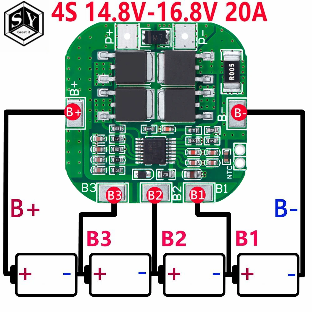 4S 14.8V / 16.8V 20A peak li ion BMS PCM battery protection board bms