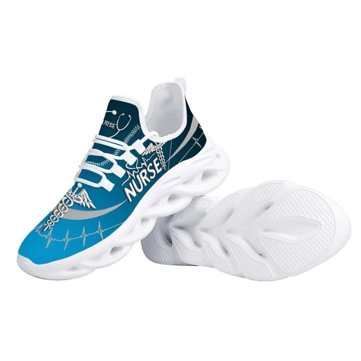 INSTANTARTS 2023 Nurse Shoes Summer Breathable Mesh Sneakers EMT EMS Pattern Platform Shoes for Women Paramedic Flats Zapatillas