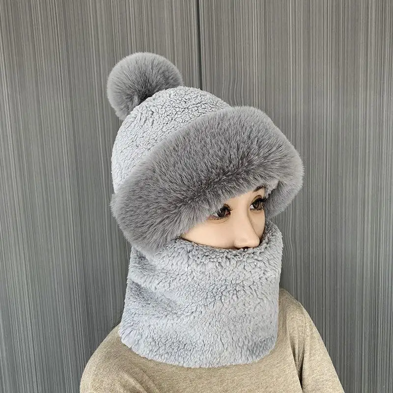 Hooded Knit Scarf Hat Wool Acrylic Unisex Winter Cold Weather Hooded Scarf Hat Knit Balaclava Women Beanie Skull Cap with  main image 3