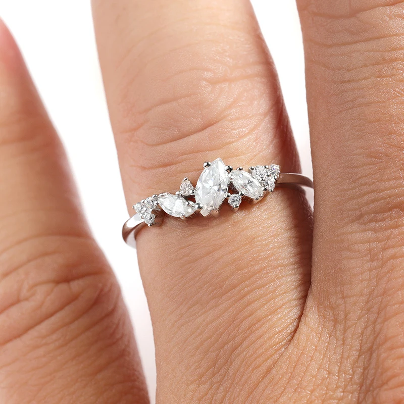 Smyoue Marquise Cut Weeding Moissanite Rings for Women