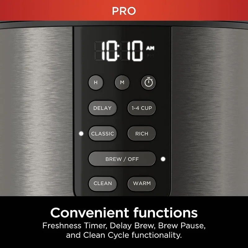 14-Cup Coffee Maker PRO, 14-Cup Glass Carafe, Freshness Timer, with Permanent Filter, Black Stainless Steel 5