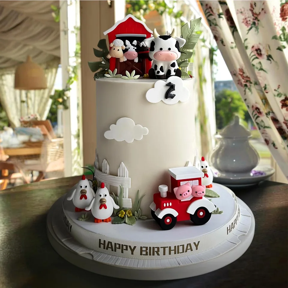 Set 7 Decorazioni Per Torte A Tema Mucca - Per Compleanni, Baby Shower E Feste Per Bambini