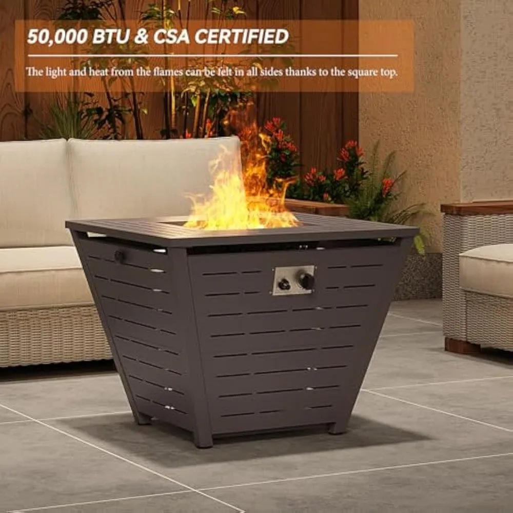 32" Propane Fire Pit Table 50,000 BTU Square Firepit Table with Lid and Lava Rock Outdoor