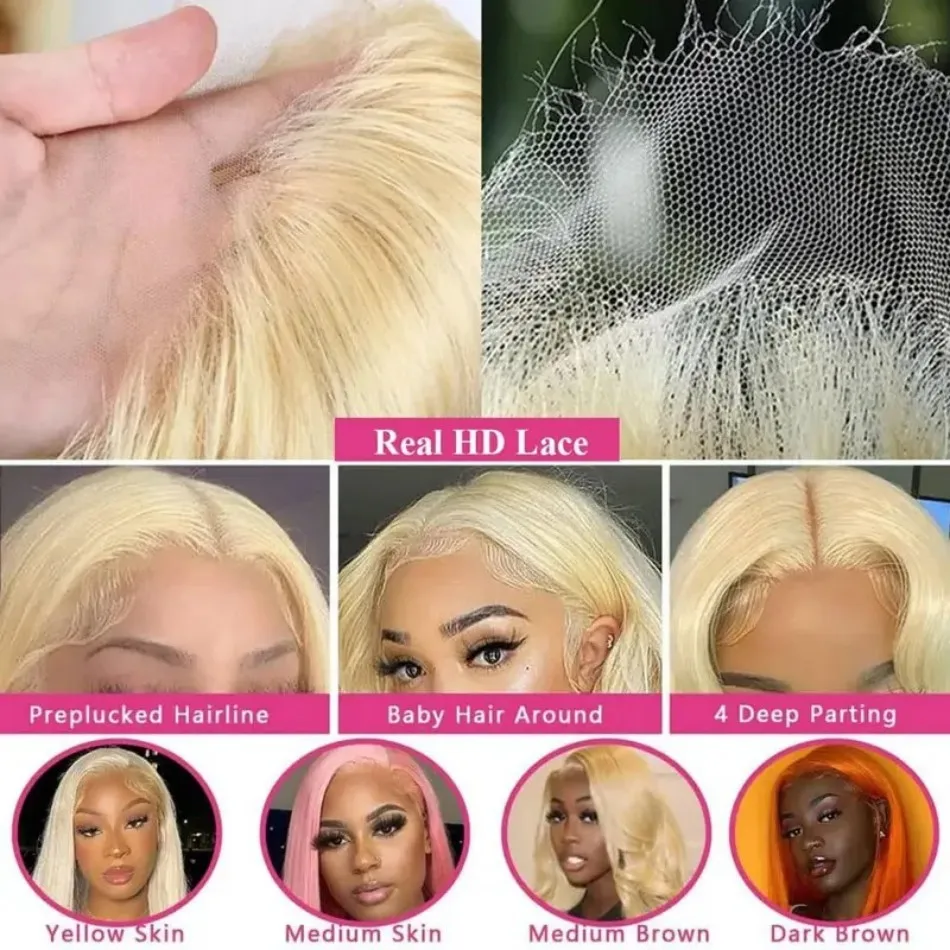 Blonde 613 Hd Lace Frontal Wigs 13X6 Lace Front Wigs Straight Human Hair Wigs 100% Brazilian Hairs Cosplay 200 Density For Women