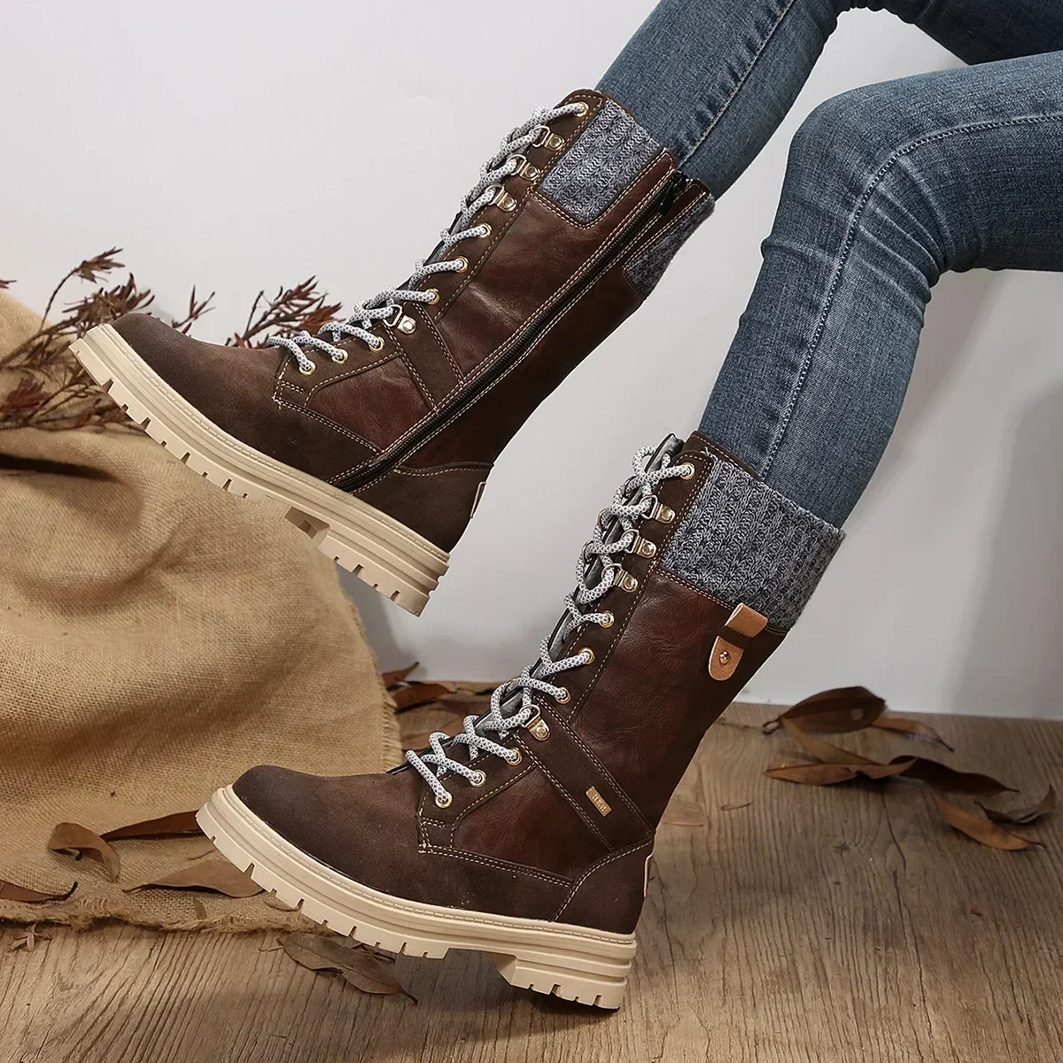Women's Custom Winter Boots - Waterproof Platform Ankle Boots With Non-Slip Sole, Warm Lace-Up