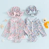 2025 Kid Baby Girls Bikinis Rash Guard Swimsuits Floral Print Bathing Suits Infant Zipper Swimwear Hat Sun Protection Beach Wear 2